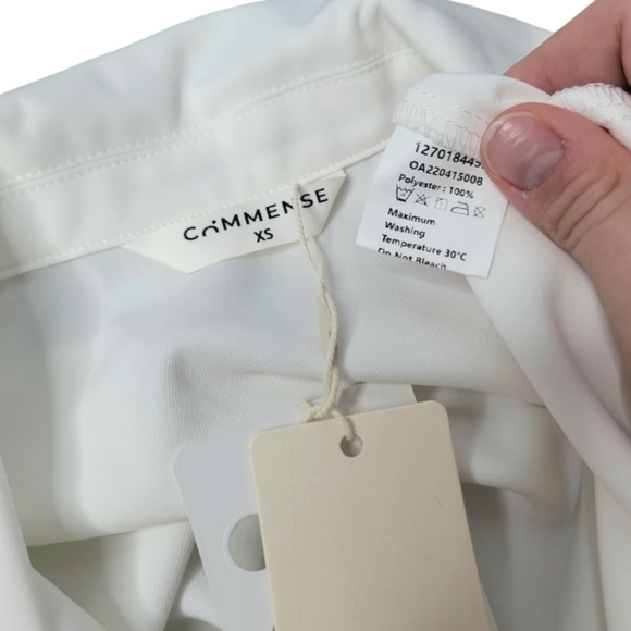 SOLD - NWT Commense White Collared Cuffed Sleeve Button Wrap Short Dress - Picture 8 of 9